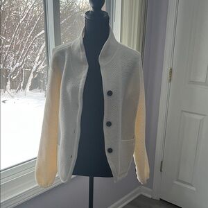 White Textured Cardigan with Black Buttons